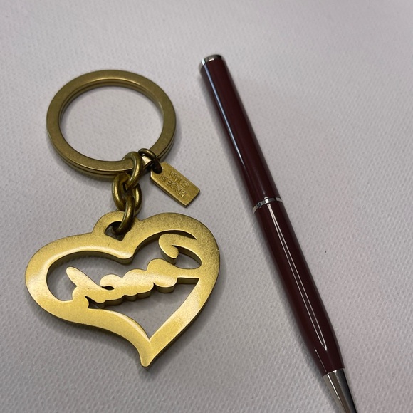 Coach Gold Heart Keychain and Brown Coach Pen - Picture 4 of 5